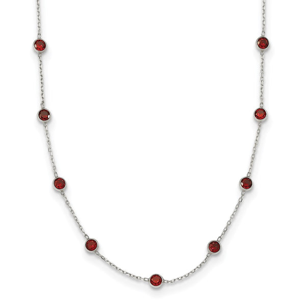 Sterling Silver 9-Station Red CZ Necklace-WBC-QG2646-18