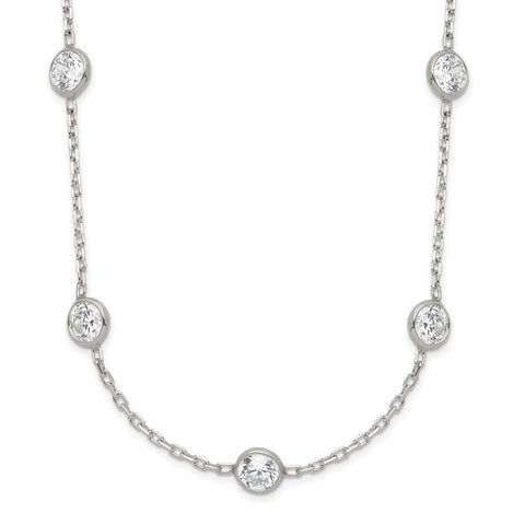 Sterling Silver Clear 4mm 9-Station CZ Necklace-WBC-QG2647-18
