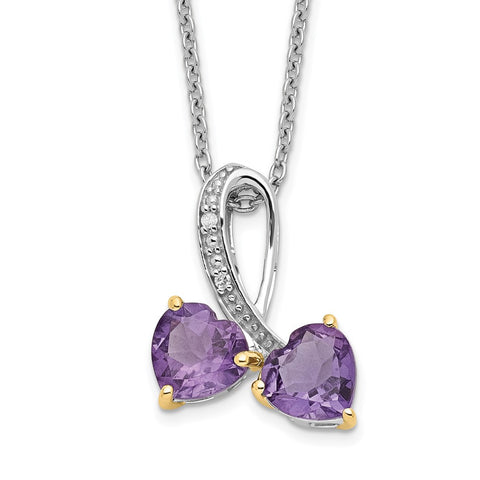 SS and 14k Accent Rhodium-plated Amethyst and Diamond Heart 18inch Necklace-WBC-QG2709-17