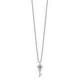 SS and 14k Accent Amethyst and Diamond Key 18inch Necklace-WBC-QG2710-17