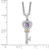 SS and 14k Accent Amethyst and Diamond Key 18inch Necklace-WBC-QG2710-17