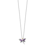 SS and 14k Accent  Amethyst/Iolite/Diamond Dragonfly 18inch Necklace-WBC-QG2711-17