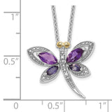 SS and 14k Accent  Amethyst/Iolite/Diamond Dragonfly 18inch Necklace-WBC-QG2711-17