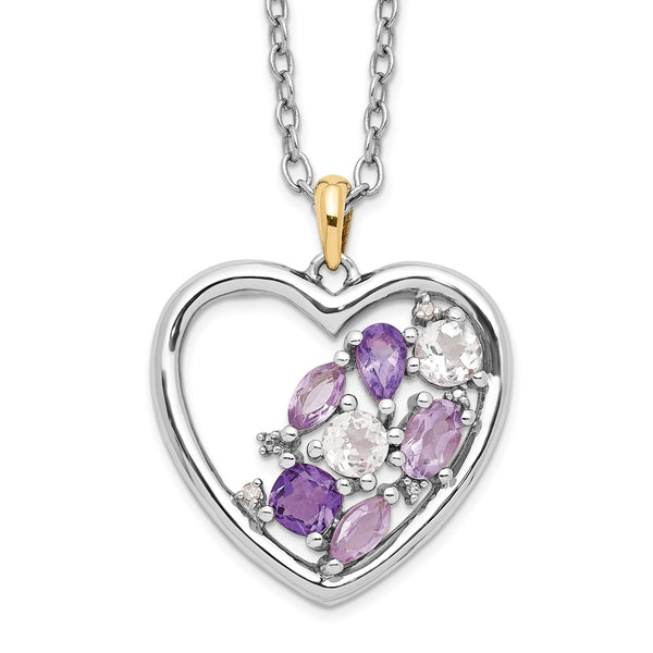 SS and 14k Accent  Amethyst and Topaz and Diamond 18inch Necklace-WBC-QG2712-17