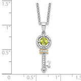 SS and 14k Accent Peridot and Diamond Key 18inch Necklace-WBC-QG2715-17