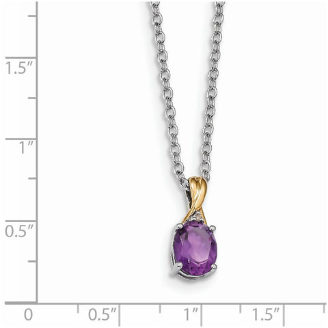 SS & 14k True Two-tone  Amethyst & Diamond Necklace-WBC-QG2718-18