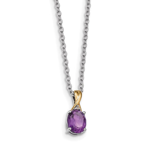 SS & 14k True Two-tone  Amethyst & Diamond Necklace-WBC-QG2718-18