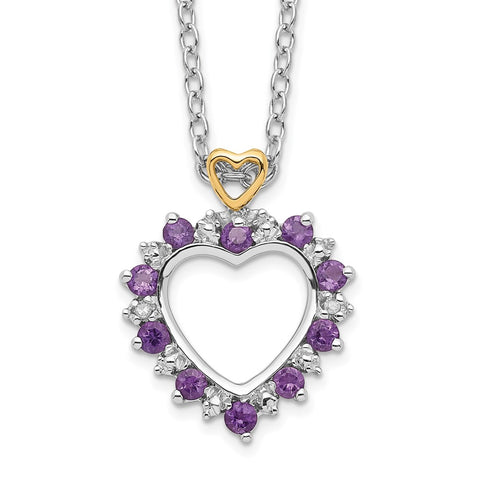 Sterling Silver & 14K Rhodium Plated Amethyst & Diamond Necklace-WBC-QG2720-18