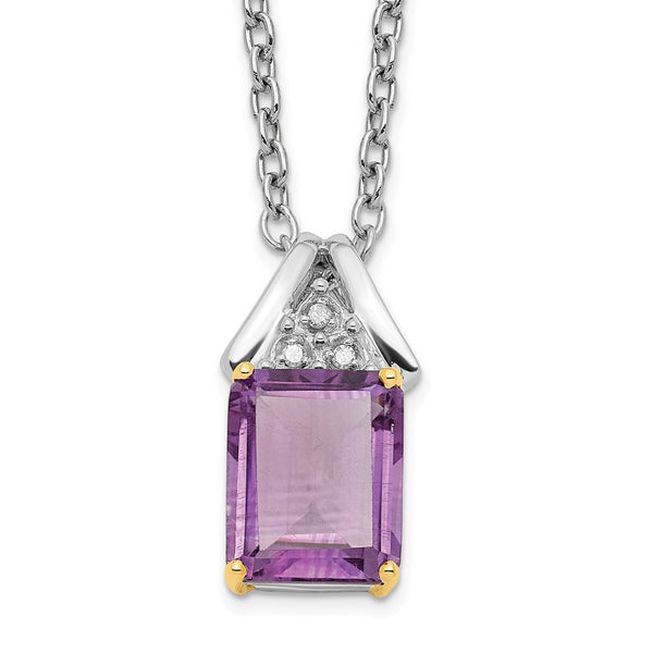 SS & 14k True Two-tone  Amethyst and Diamond Necklace-WBC-QG2721-18