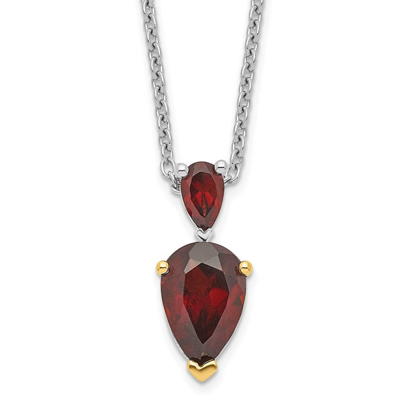 SS & 14k True Two-tone Accent  Garnet Necklace-WBC-QG2729-18