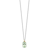 SS & 14k True Two-tone Green Quartz & Diamond Necklace-WBC-QG2730-18