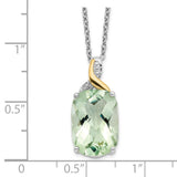 SS & 14k True Two-tone Green Quartz & Diamond Necklace-WBC-QG2730-18
