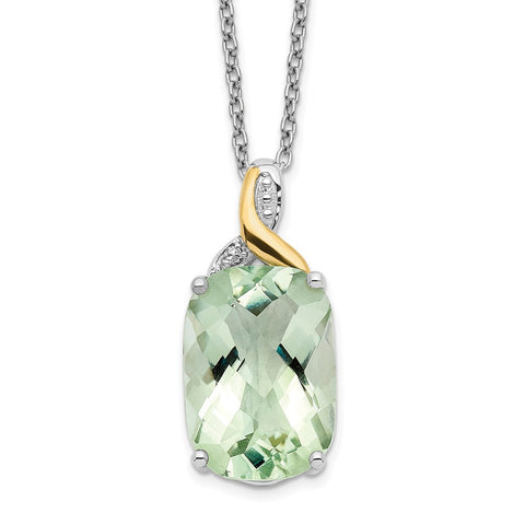 SS & 14k True Two-tone Green Quartz & Diamond Necklace-WBC-QG2730-18