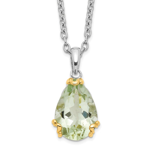 SS & 14k True Two-tone Green Quartz Necklace-WBC-QG2732-18