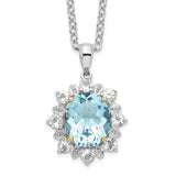 SS & 14k True Two-tone  Sky Blue & White Topaz Necklace-WBC-QG2736-18