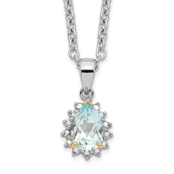 SS & 14k True Two-tone  Sky Blue Topaz & Diamond Necklace-WBC-QG2737-18