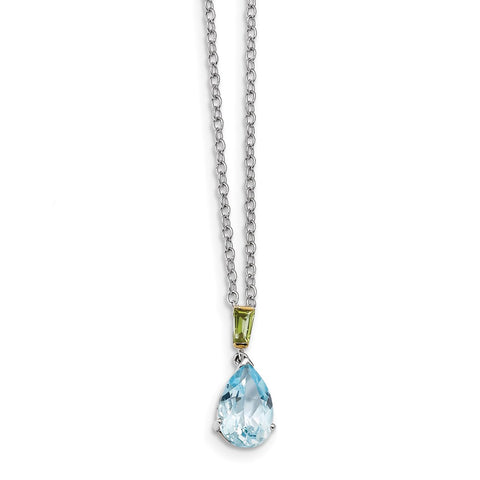 Sterling Silver & 14K Rhodium Plated Sky Blue Topaz and Peridot Necklace-WBC-QG2738-18