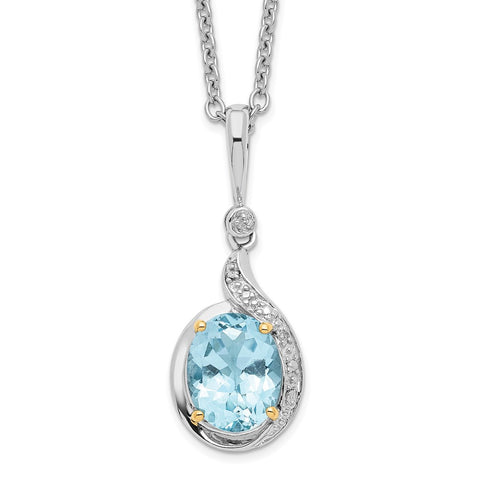 SS & 14k True Two-tone  Sky Blue Topaz Diamond Necklace-WBC-QG2739-18