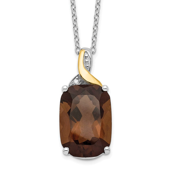 SS & 14k True Two-tone Accent  Smoky Quartz & Diamond Necklace-WBC-QG2740-18