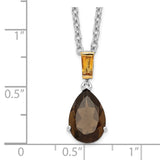 SS & 14k True Two-tone Accent  Smoky Quartz and Citrine Necklace-WBC-QG2741-18