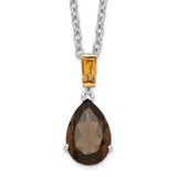 SS & 14k True Two-tone Accent  Smoky Quartz and Citrine Necklace-WBC-QG2741-18