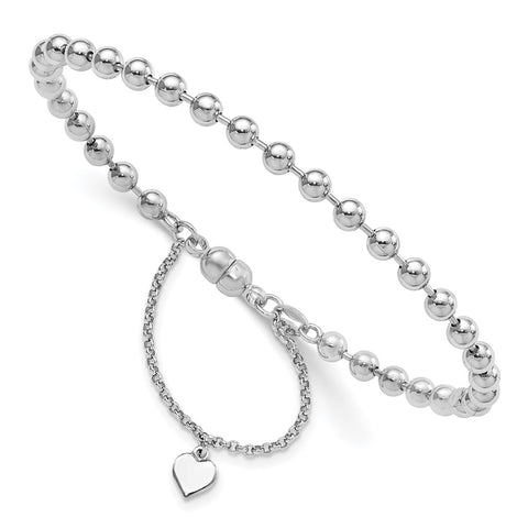 Sterling Silver Rhodium Plated Beaded Dangling Heart Magnetic Clasp Bracele-WBC-QG2745R-7.5