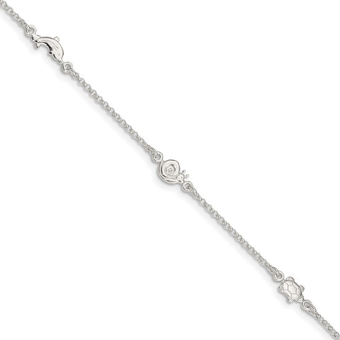 Sterling Silver Polished Animal 9in Plus 1in Ext. Anklet-WBC-QG2780-9