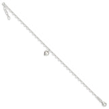 Sterling Silver Polished Fancy Link Puffed Heart 9 in Plus 1in ext. Anklet-WBC-QG2794-9