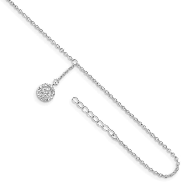 Sterling Silver Rhodium-plated 9in Plus 1in Ext CZ Peace Sign Anklet-WBC-QG2798-9
