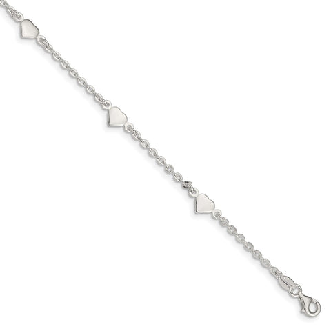 Sterling Silver 9 inch Polished Heart Plus 1in ext. Anklet-WBC-QG2812-9