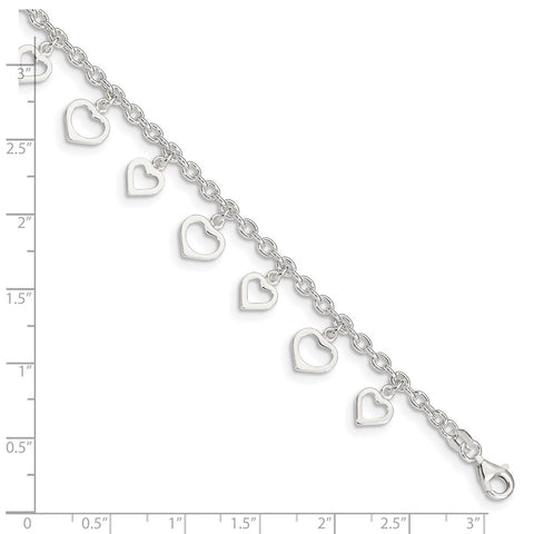 Sterling Silver 8 in Plus 1in Ext Polished Heart Anklet-WBC-QG2813-9