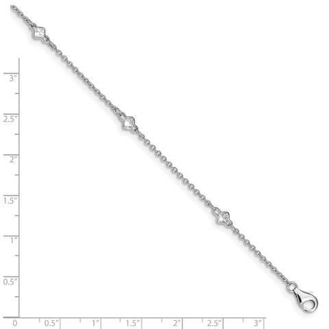 Sterling Silver Rhodium-plated 9in Plus 1in Ext. 5 Station CZ Anklet-WBC-QG2815-9
