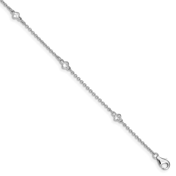 Sterling Silver Rhodium-plated 9in Plus 1in Ext. 5 Station CZ Anklet-WBC-QG2815-9