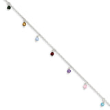 Sterling Silver Polished Multi-colored Beads 9in Plus 1in ext. Anklet-WBC-QG2817-9