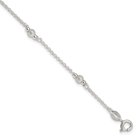 Sterling Silver Polished & Textured Children's 5in Plus 1in ext. Bracelet-WBC-QG2833-5