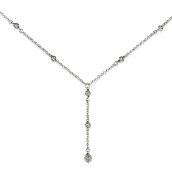 Sterling Silver Polished Diamond-cut Fancy Drop Necklace-WBC-QG2877-18