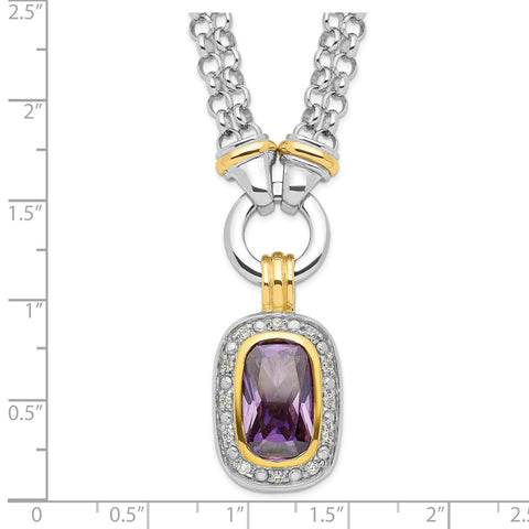 Sterling Silver Flash Gold-plated CZ Necklace-WBC-QG2920-16