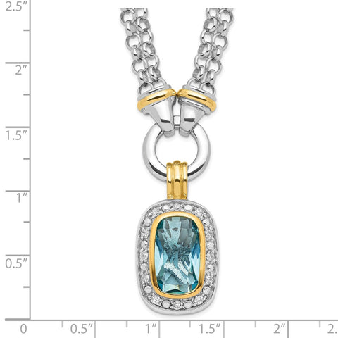 Sterling Silver Flash Gold-plated CZ Necklace-WBC-QG2921-16