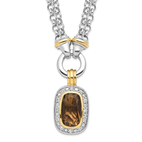 Sterling Silver Flash Gold-plated CZ Necklace-WBC-QG2922-16