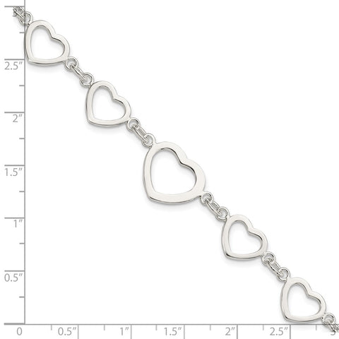 Sterling Silver Polished Heart Fancy Link Bracelet-WBC-QG3100-7.5