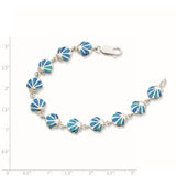 Sterling Silver 7in Created Blue Opal Inlay Shell Bracelet-WBC-QG3112-7