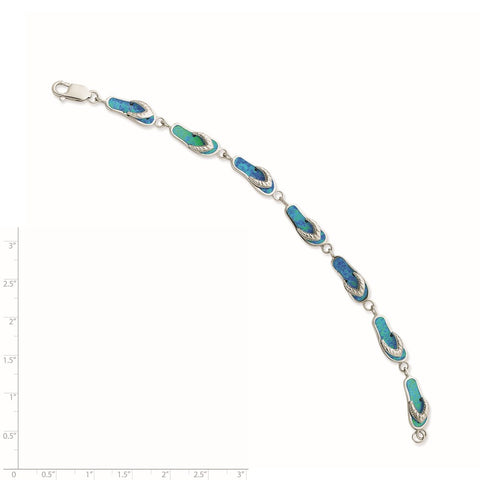 Sterling Silver 7in Created Blue Opal Inlay Sandal Bracelet-WBC-QG3113-7