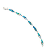 Sterling Silver 7in Created Blue Opal Inlay Sandal Bracelet-WBC-QG3113-7