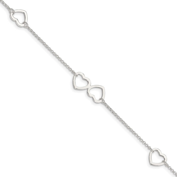 Sterling Silver Polished Heart 9in Plus 1in ext. Anklet-WBC-QG3135-9