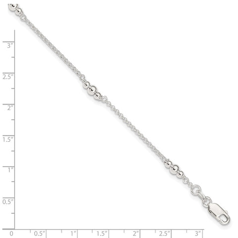 Sterling Silver Polished Bead 9in Plus 1in ext. Anklet-WBC-QG3136-9