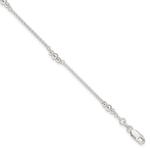 Sterling Silver Polished Bead 9in Plus 1in ext. Anklet-WBC-QG3136-9