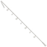 Sterling Silver Polished and Textured Star 9in Plus 1in Ext. Anklet-WBC-QG3137-9