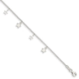 Sterling Silver Polished and Textured Star 9in Plus 1in Ext. Anklet-WBC-QG3137-9