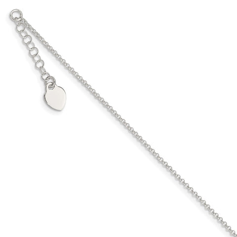 Sterling Silver Polished Heart 9in Plus 1in Ext. Anklet-WBC-QG3140-9