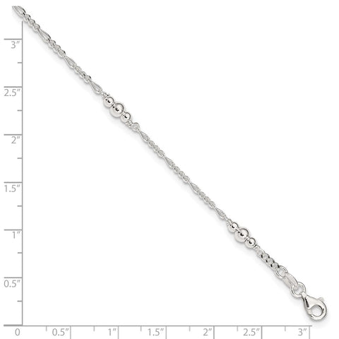 Sterling Silver Polished Bead Plus 1in ext. Anklet-WBC-QG3143-9